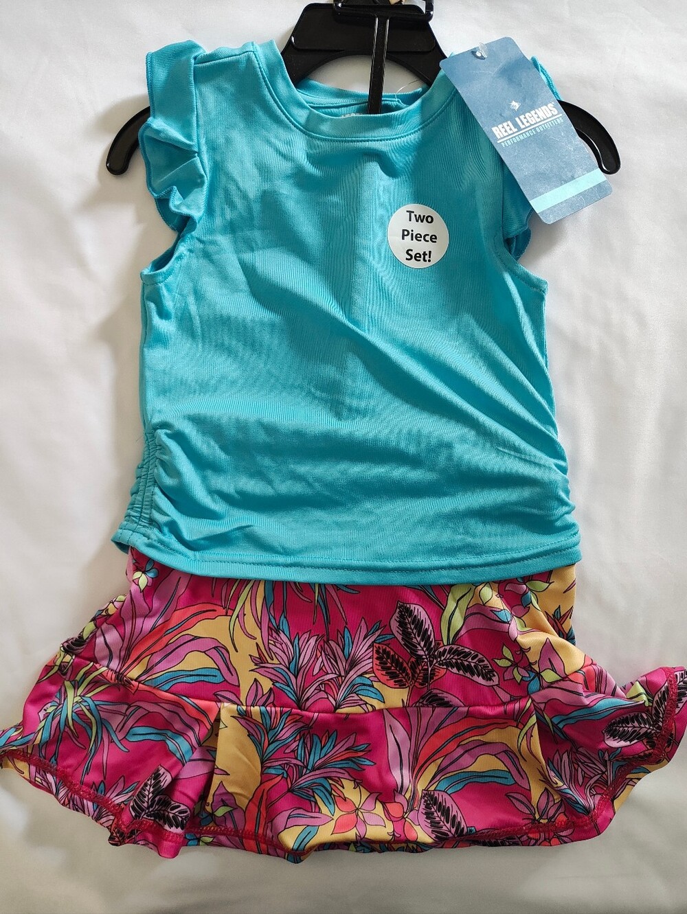 Reel Legends Turquoise Ruffle Tank with Pink Tropical Skirt